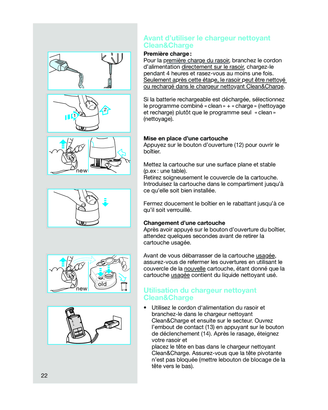Braun 5441 manual Avant d’utiliser le chargeur nettoyant Clean&Charge, Utilisation du chargeur nettoyant Clean&Charge 