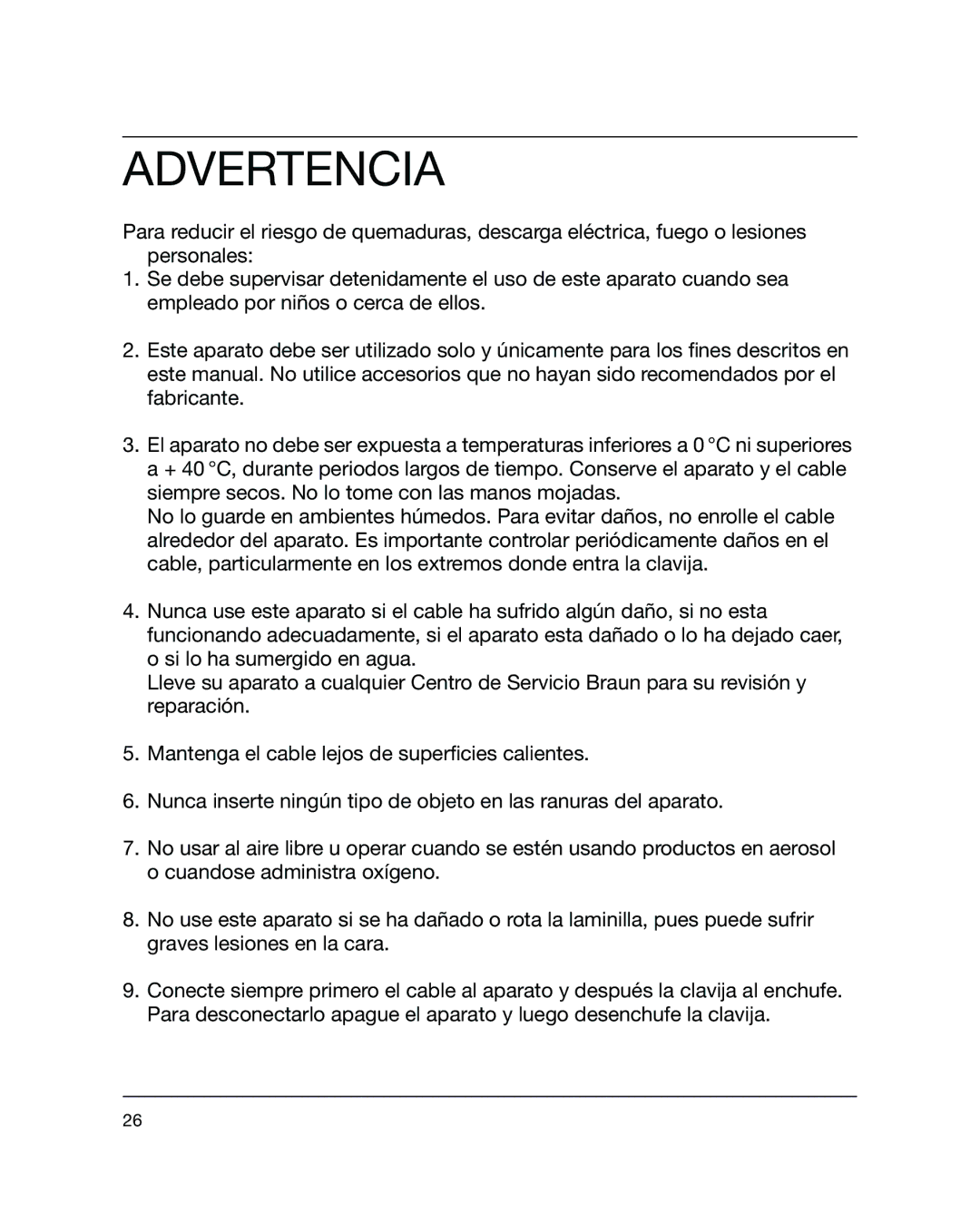 Braun 5441 manual Advertencia 