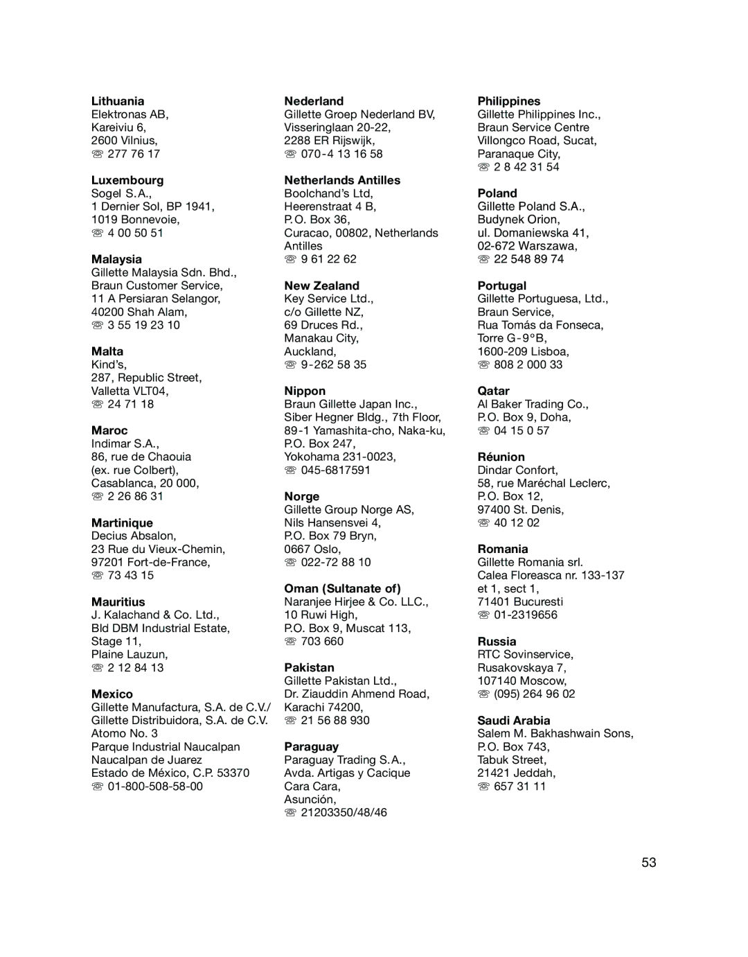 Braun 5468 Lithuania Nederland Philippines, Luxembourg Netherlands Antilles, Poland, Malaysia, New Zealand Portugal, Malta 