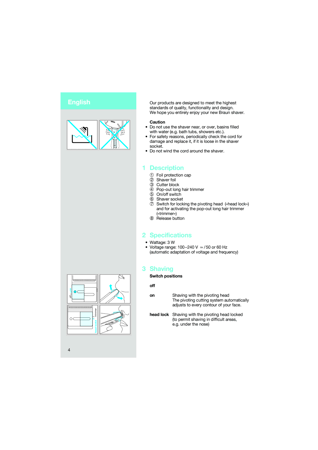 Braun 5474 manual English, Switch positions off 