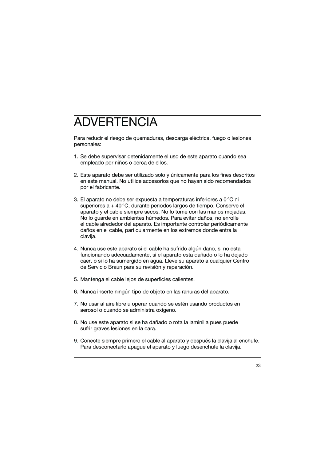 Braun 5491 manual Advertencia 