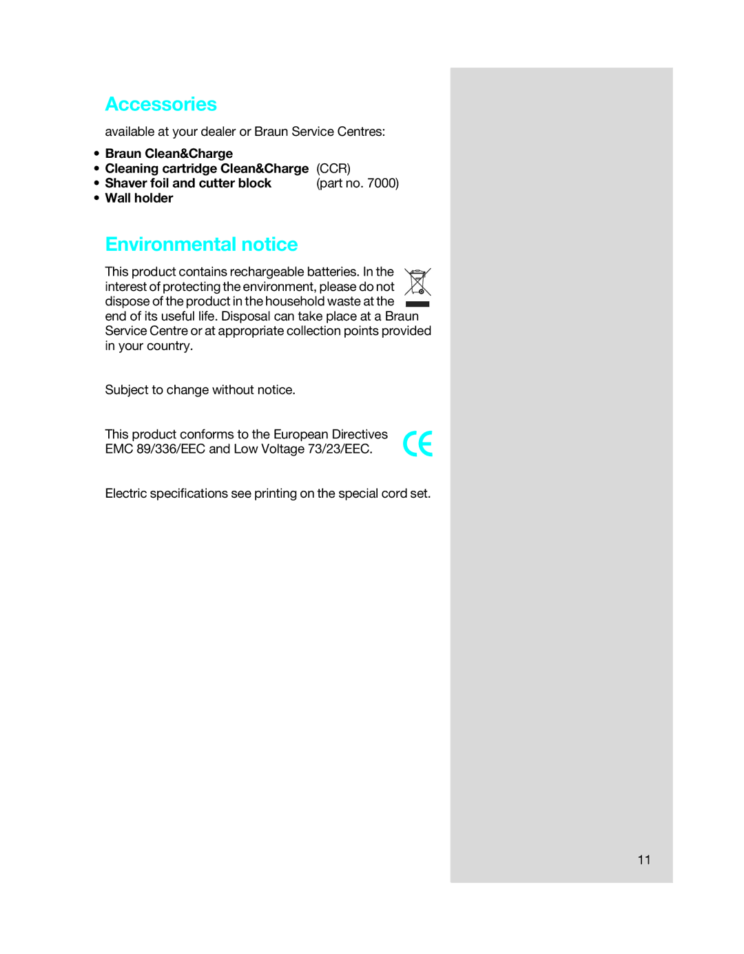 Braun 5494 manual Accessories, Environmental notice 