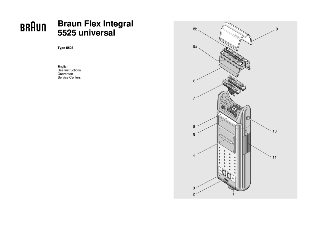 Braun manual Type, Braun Flex Integral 5525 universal, 8b 8a, lock, charge control 