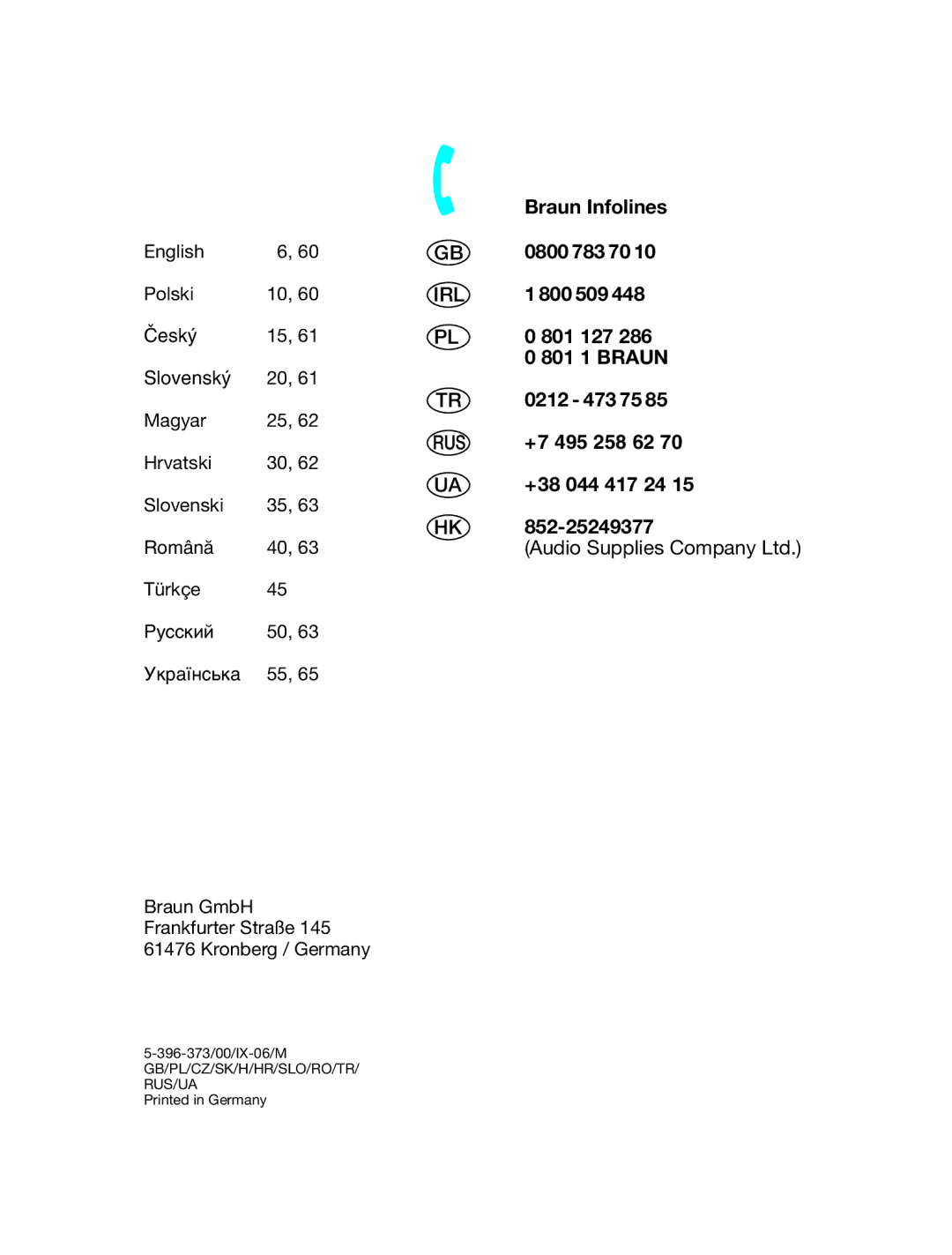 Braun 5585 manual Braun Infolines 