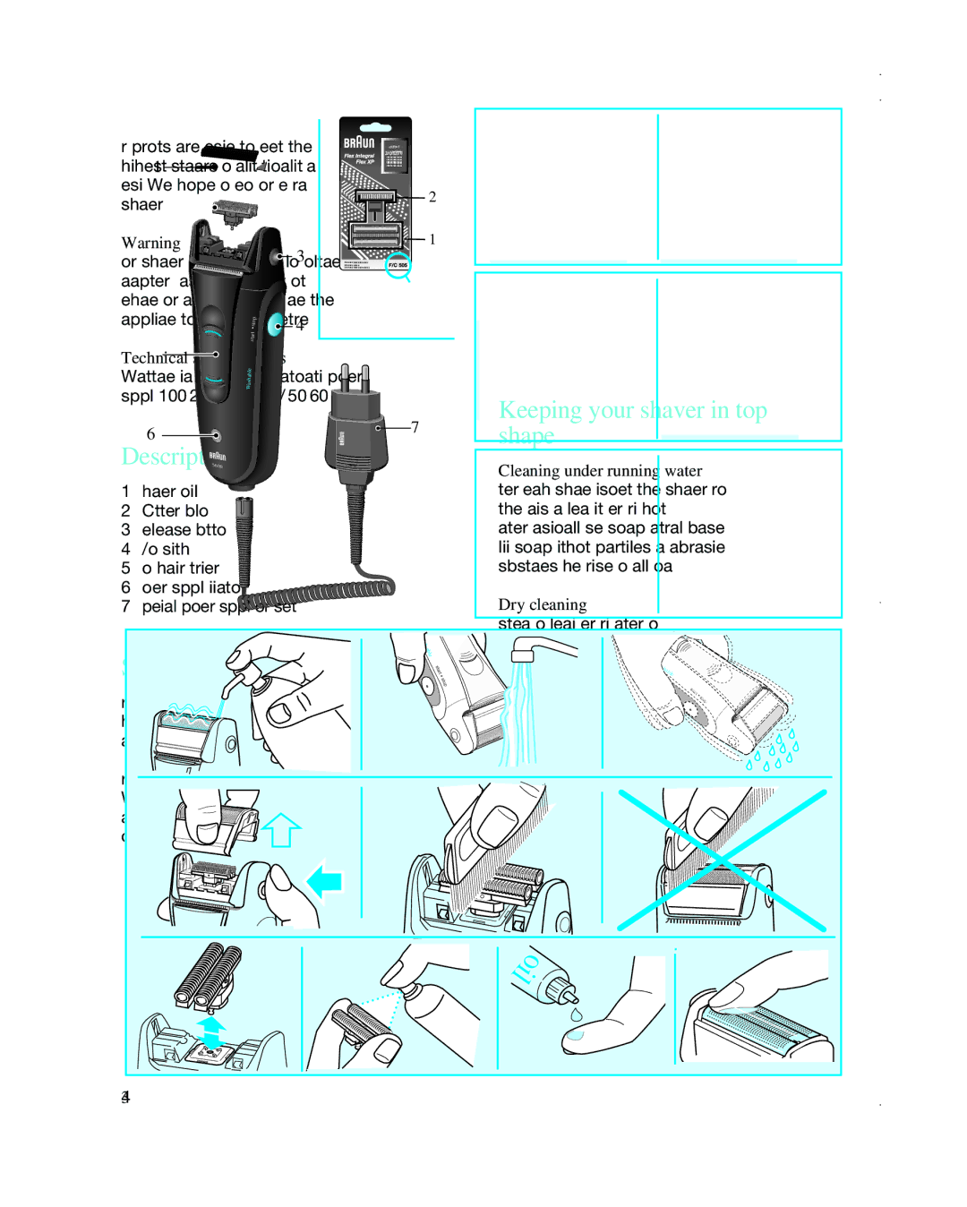 Braun 5600 manual English, Description, Shaving, Keeping your shaver in top shape 