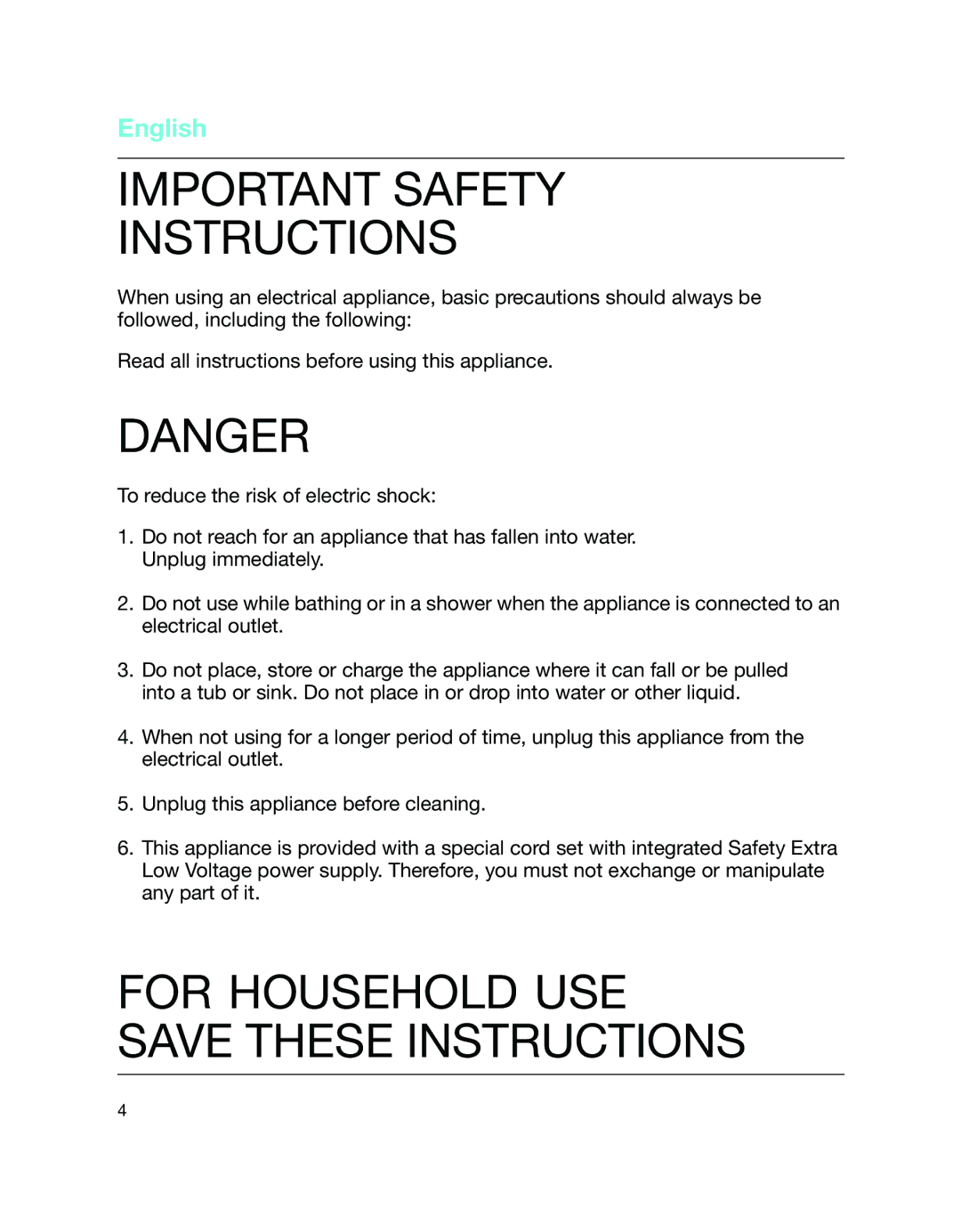 Braun 5643 manual Important Safety Instructions, English 