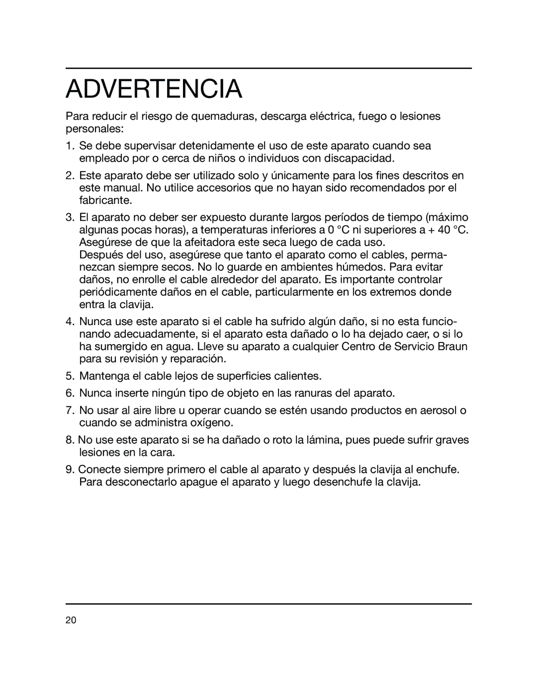 Braun 5647 manual Advertencia 