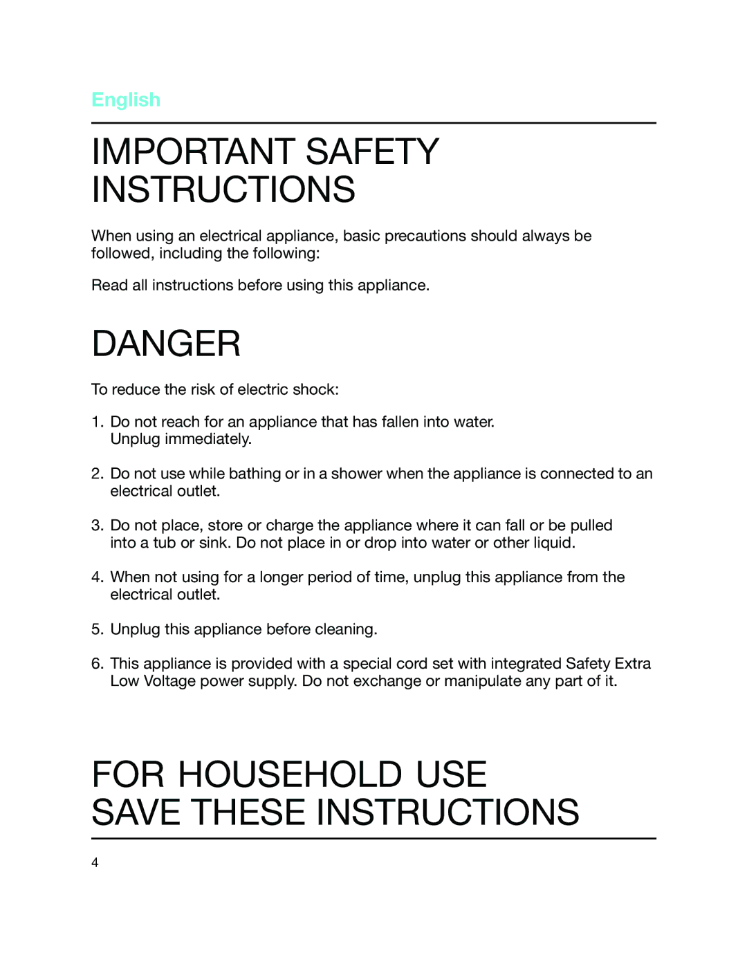 Braun 5647 manual Important Safety Instructions, English 