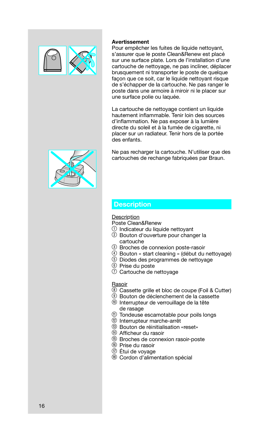 Braun 5673, Series 7 760cc-4 manual Description, Avertissement 