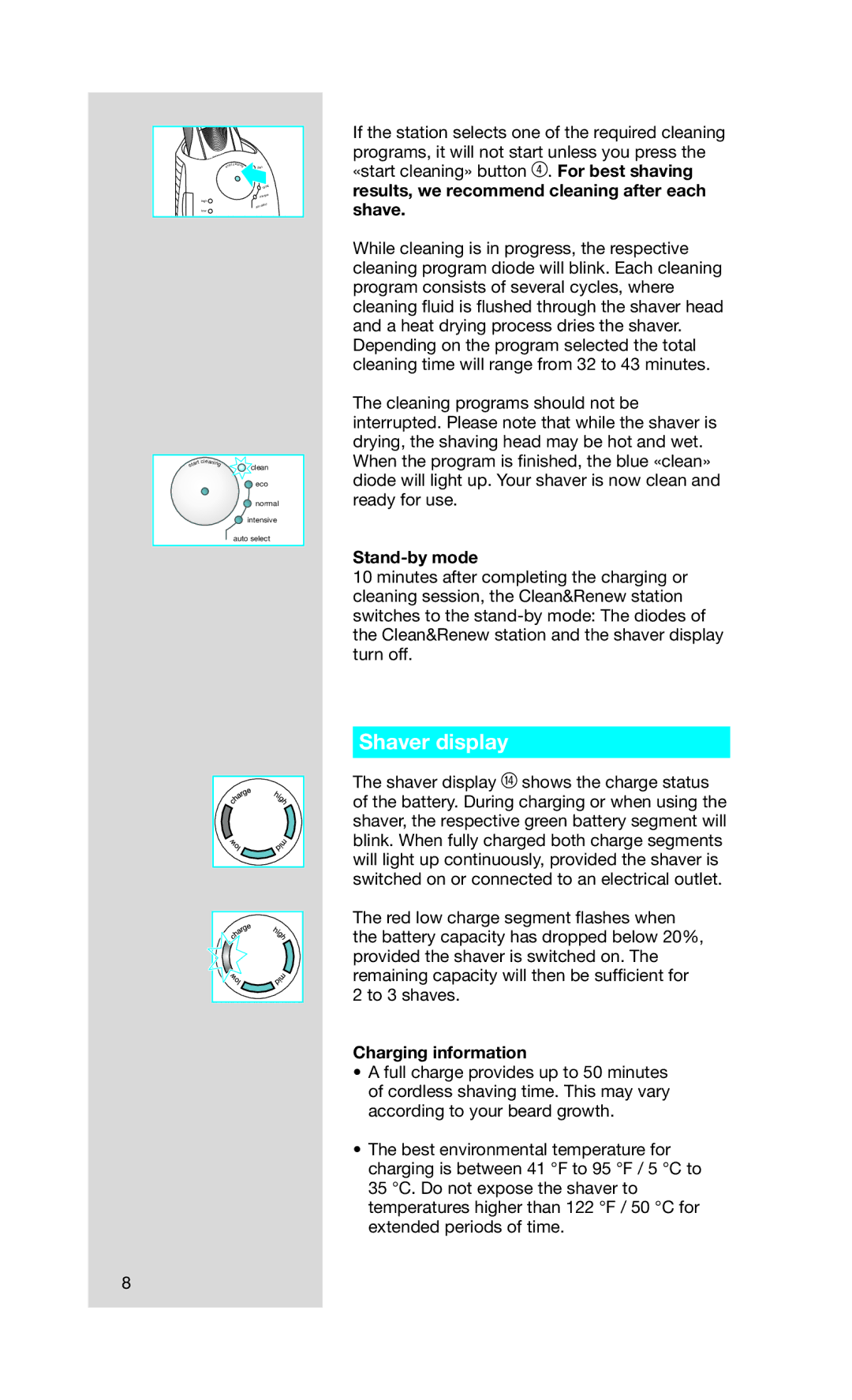 Braun 5673, Series 7 760cc-4 manual Shaver display, Stand-by mode, Charging information 