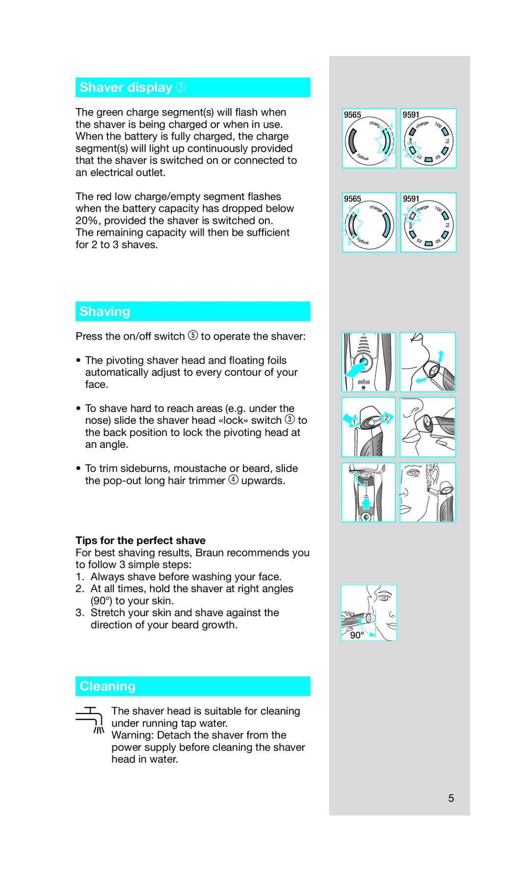 Braun 5672, 5674 manual Shaver display, Shaving, Cleaning 