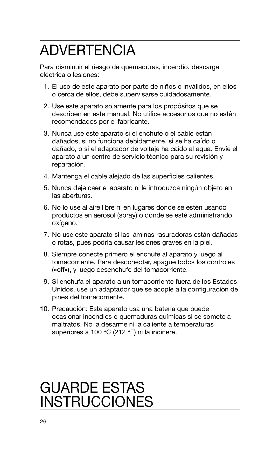 Braun 5692 manual Advertencia, Guarde Estas Instrucciones 