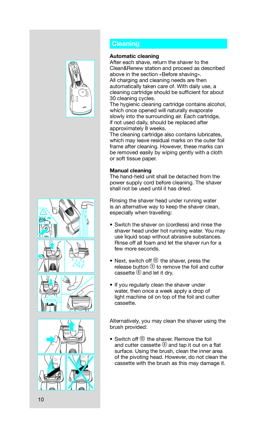 Braun 5693 manual Cleaning, Automatic cleaning, Manual cleaning 