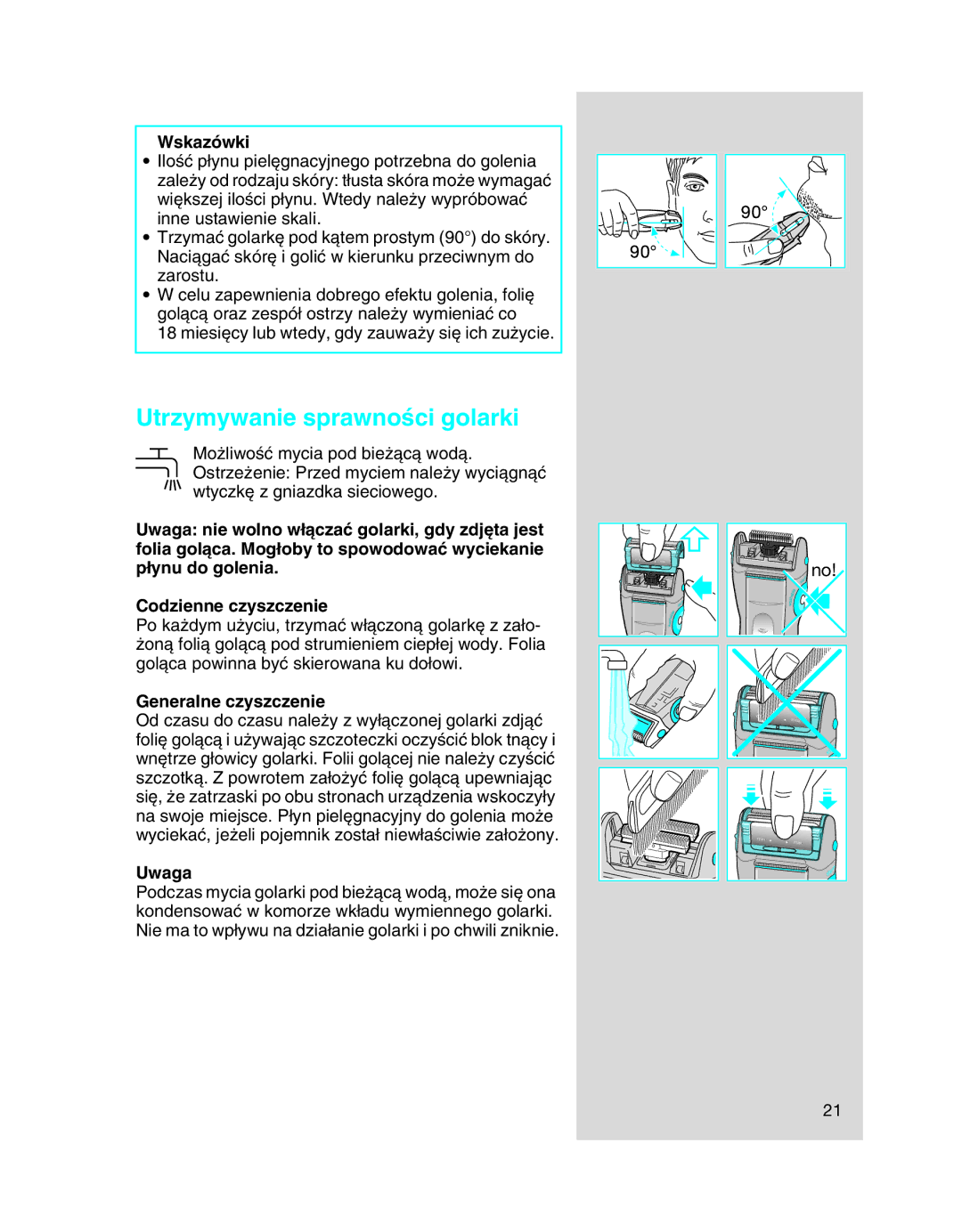 Braun 5708 manual Utrzymywanie sprawnoÊci golarki, Wskazówki, Generalne czyszczenie 