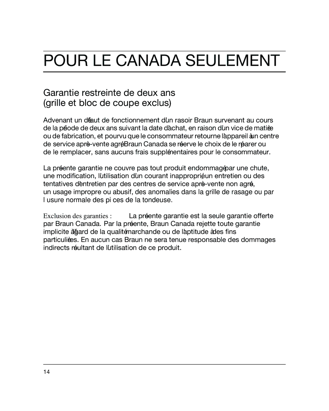 Braun 5720, 5721 manual Pour LE Canada Seulement 