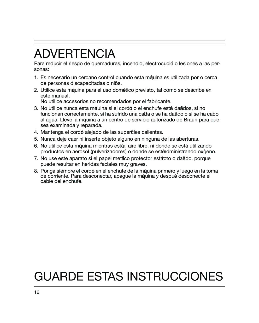 Braun 5720, 5721 manual Advertencia, Guarde Estas Instrucciones 