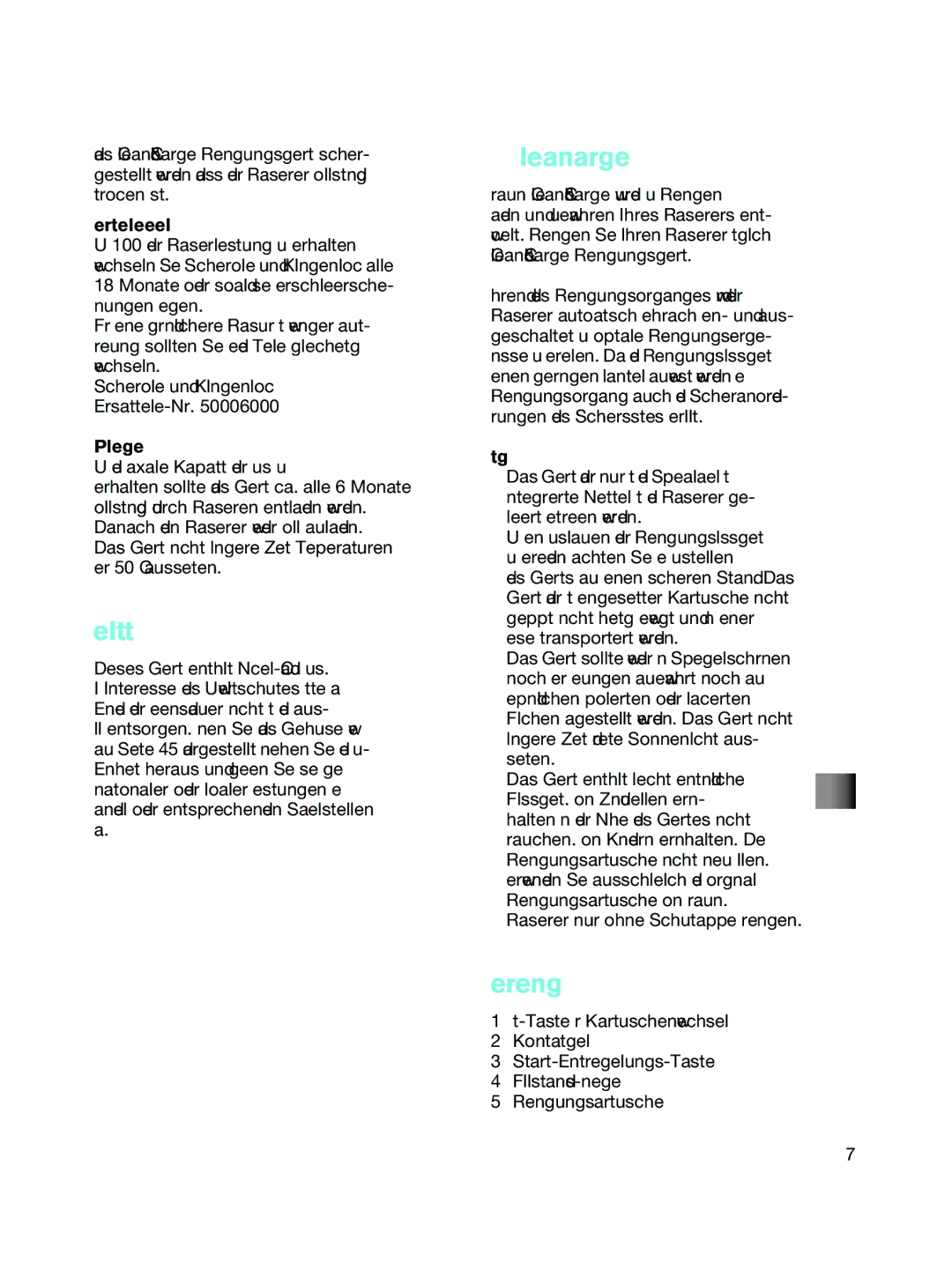 Braun 5722, 5691, 5325 manual Umweltschutz, Clean&Charge, Scherteile-Wechsel, Akku-Pflege, Wichtig 