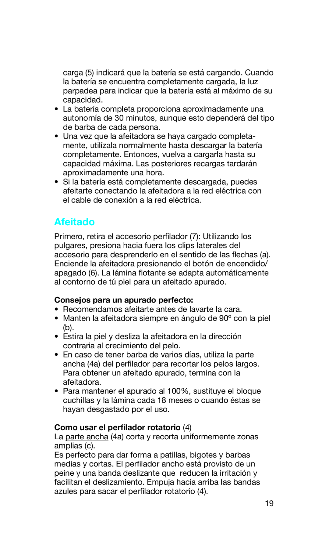 Braun 5734 manual Afeitado, Consejos para un apurado perfecto, Como usar el perfilador rotatorio 