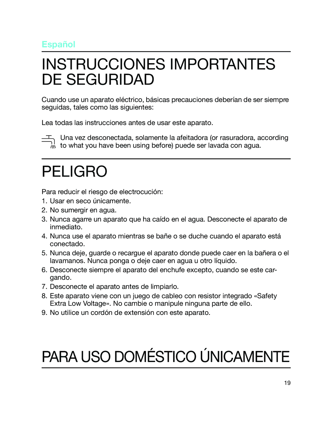 Braun 5735 manual Instrucciones Importantes DE Seguridad, Peligro, Español 