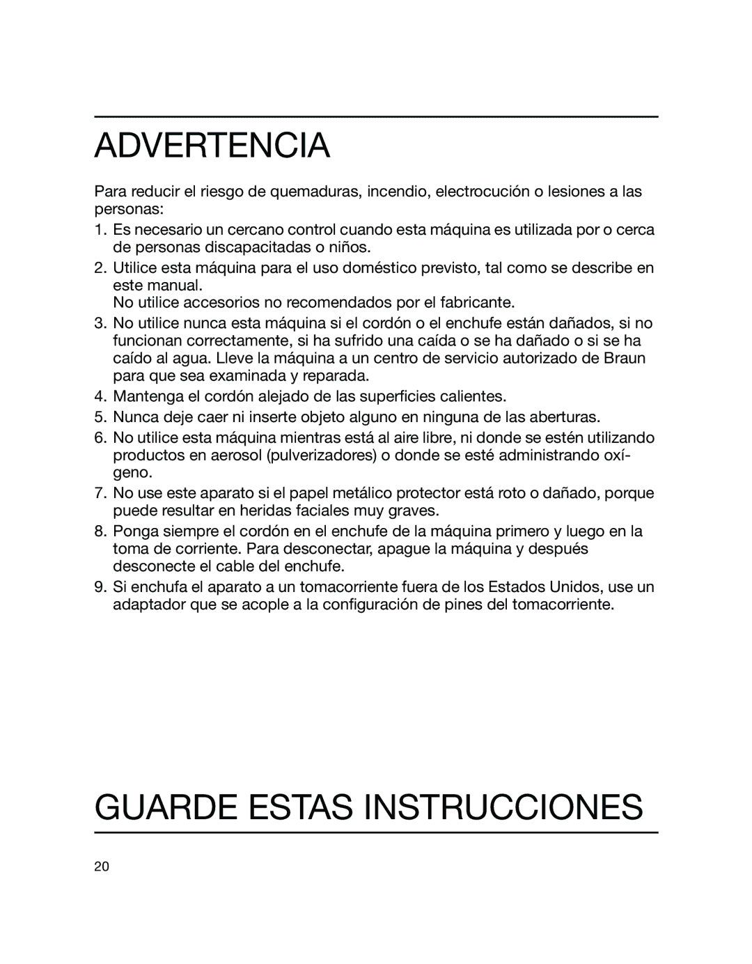 Braun 5735 manual Advertencia, Guarde Estas Instrucciones 