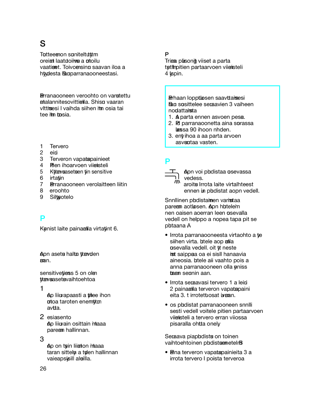 Braun 5757 manual Suomi, Laitteen osat, Parranajo, Puhdistus 