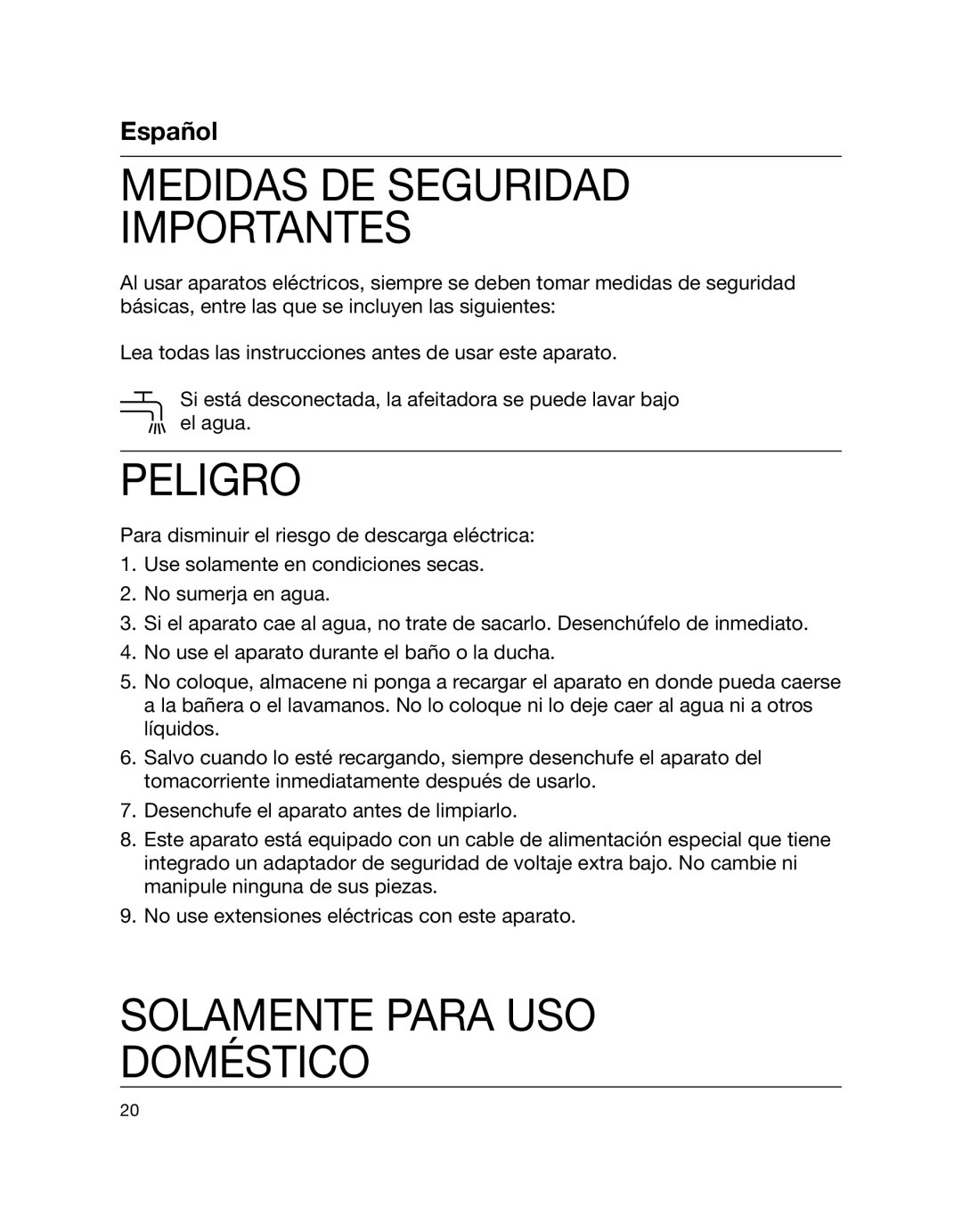 Braun 5772 manual Medidas DE Seguridad Importantes, Peligro, Solamente Para USO Doméstico 