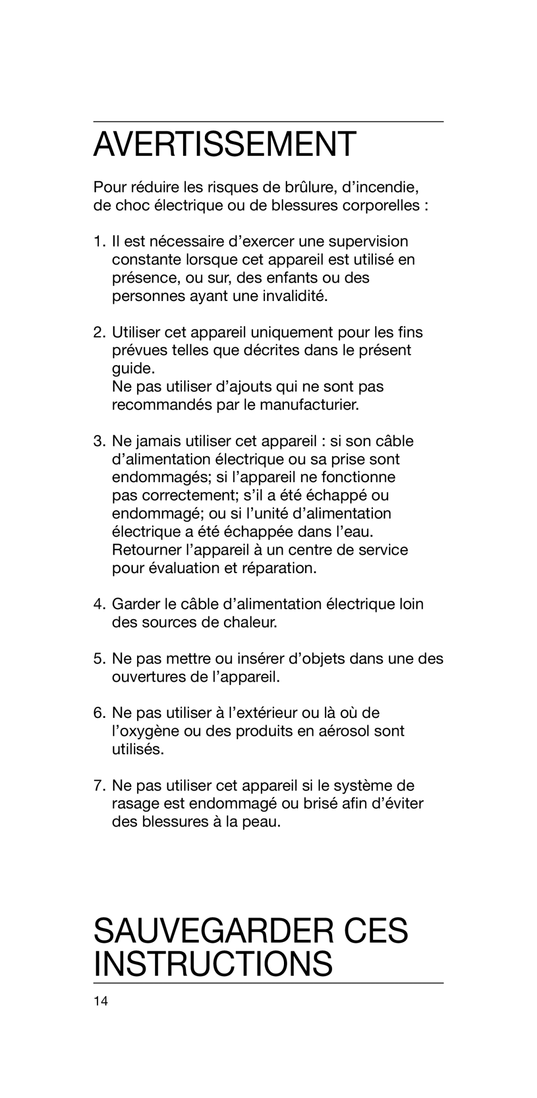 Braun 5785 manual Avertissement, Sauvegarder CES Instructions 