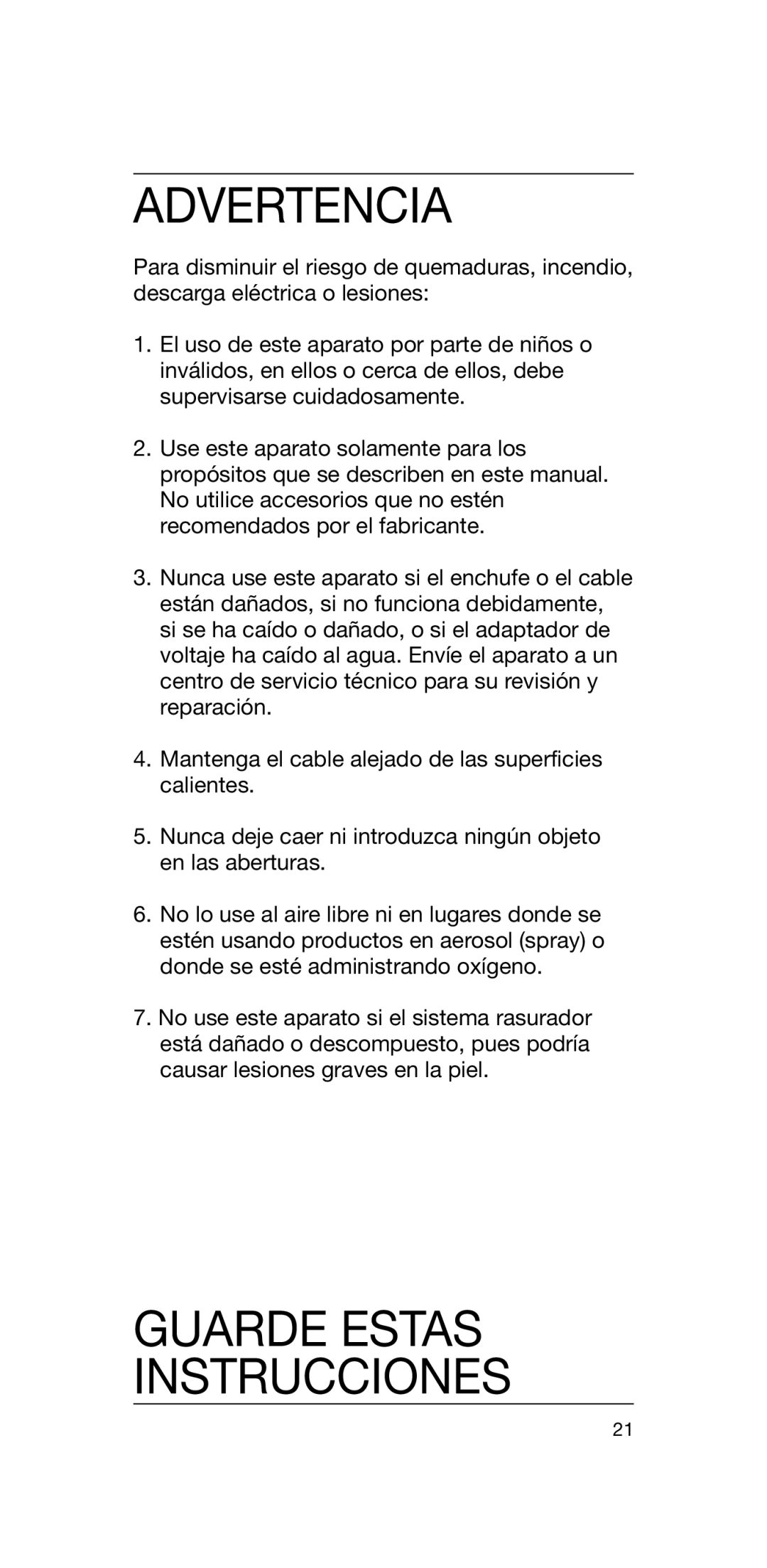 Braun 5785 manual Advertencia, Guarde Estas Instrucciones 