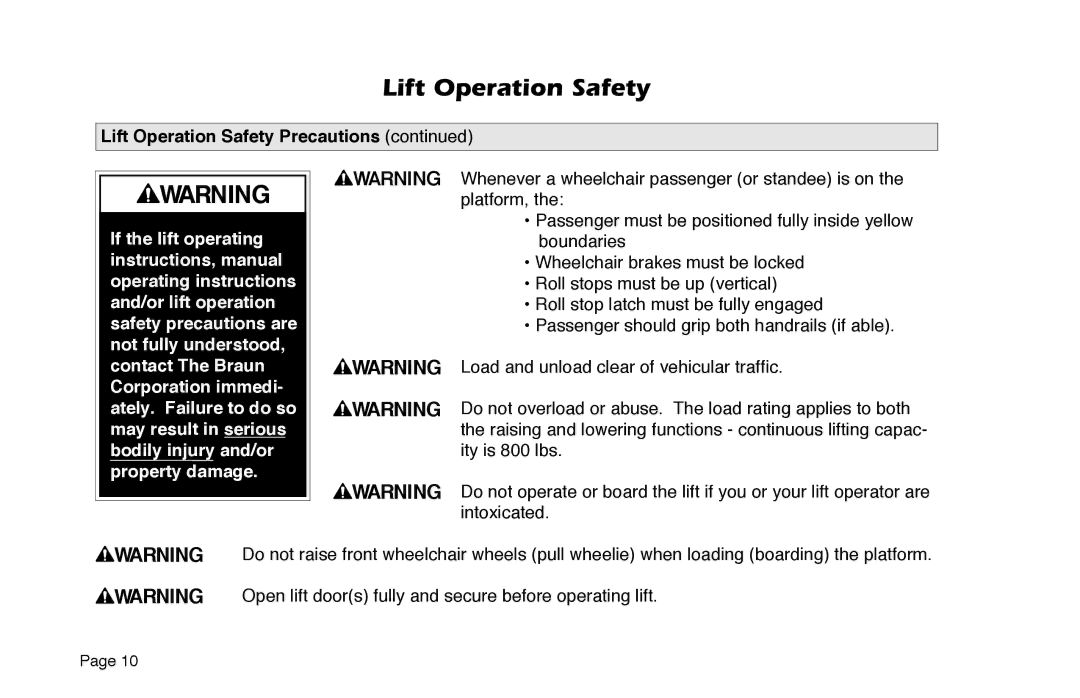 Braun 6 manual Lift Operation Safety 