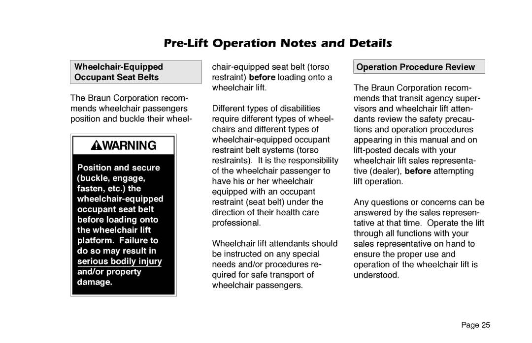 Braun 6 manual Wheelchair-Equipped Occupant Seat Belts, Operation Procedure Review 