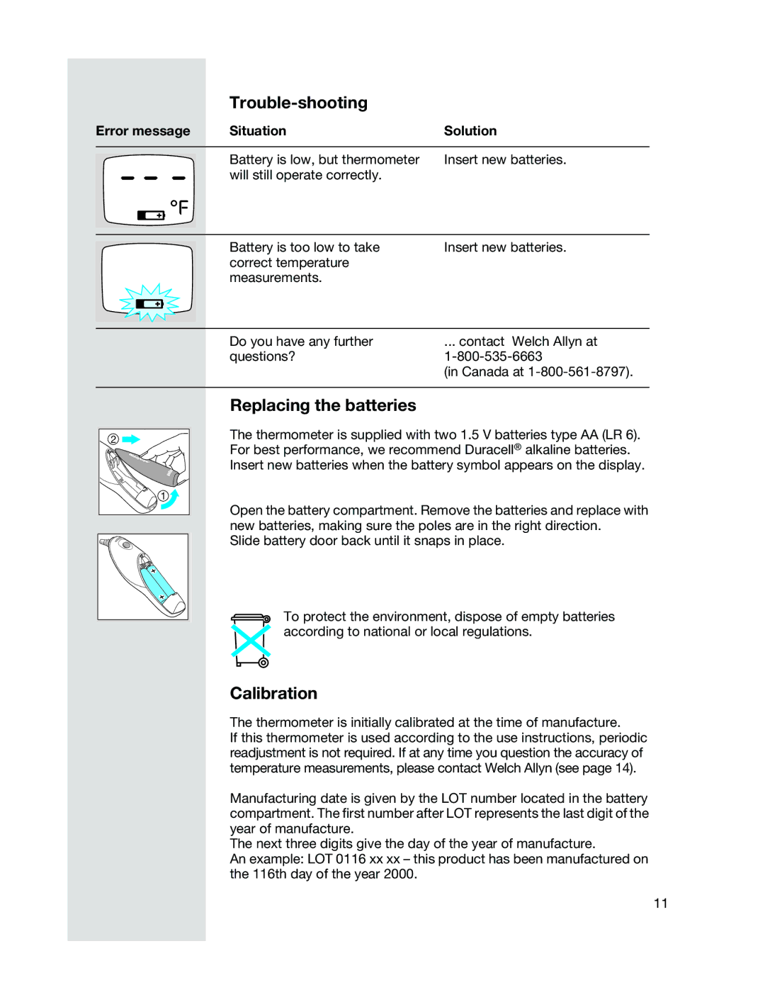 Braun 6021 manual Replacing the batteries, Calibration, Situation Solution 