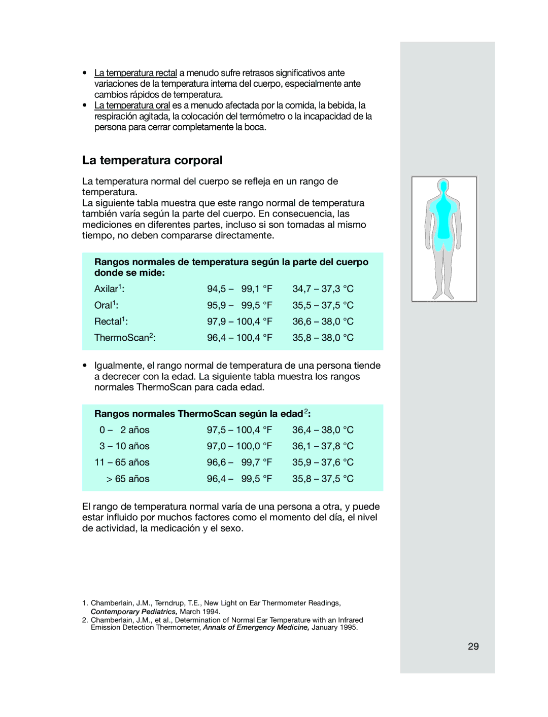 Braun 6021 manual La temperatura corporal, Rangos normales ThermoScan según la edad2 