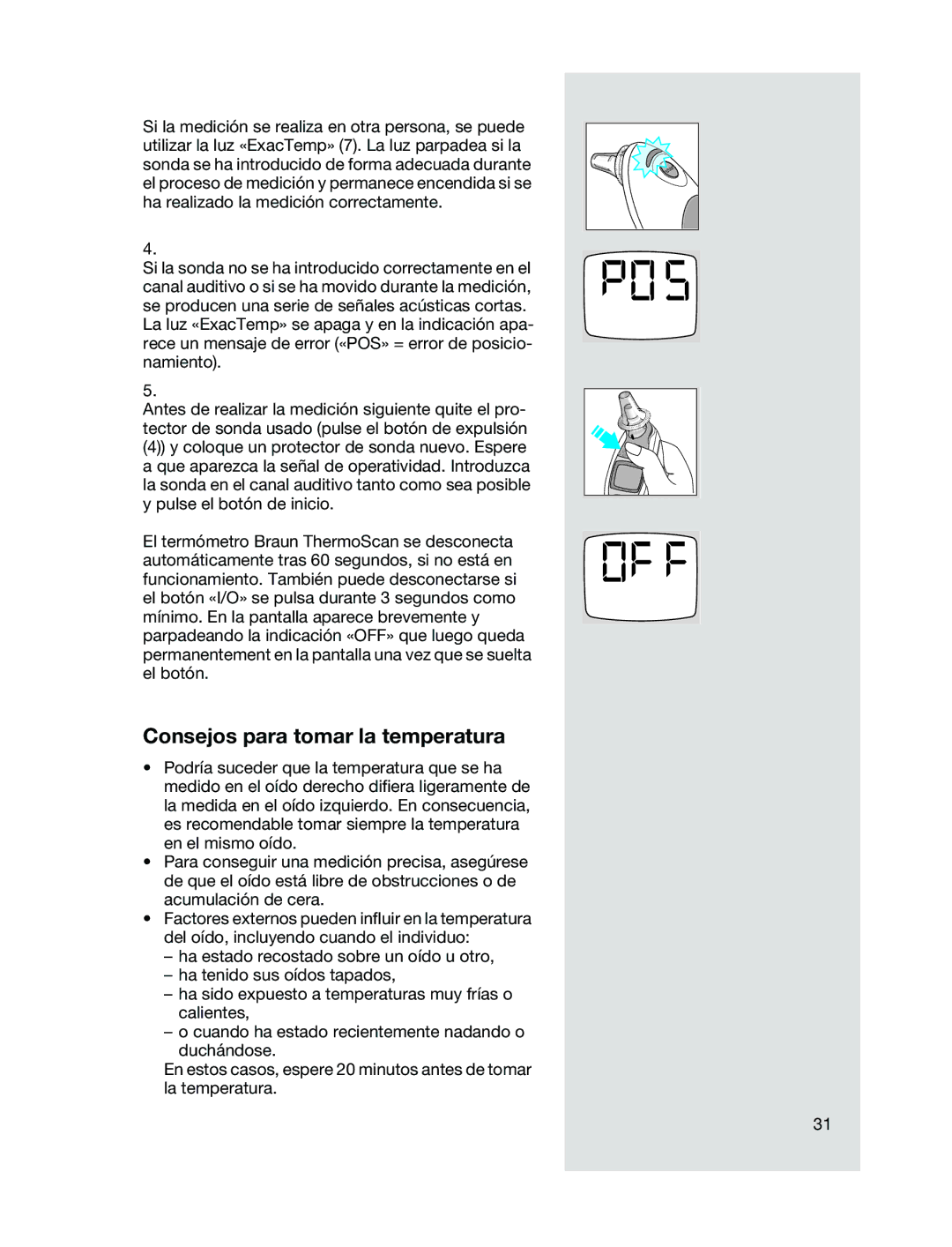 Braun 6021 manual Consejos para tomar la temperatura 