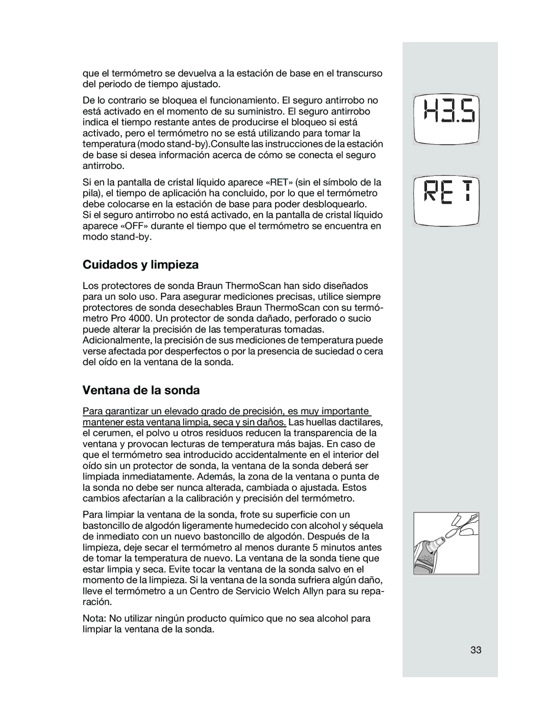 Braun 6021 manual Cuidados y limpieza, Ventana de la sonda 