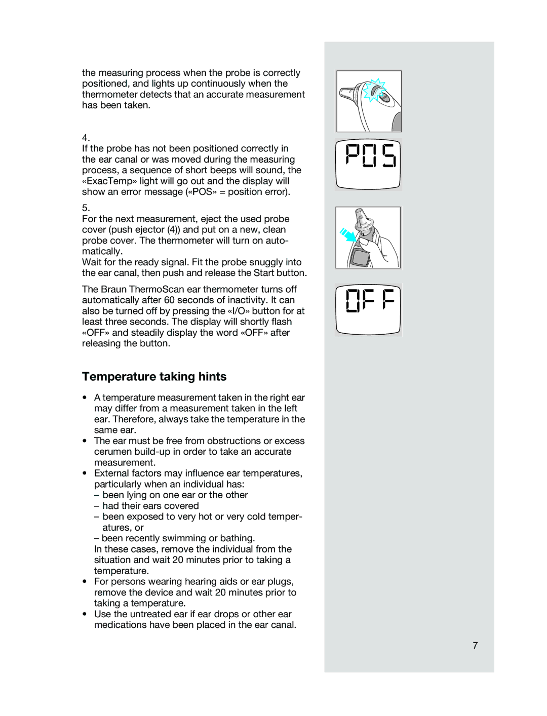 Braun 6021 manual Temperature taking hints 