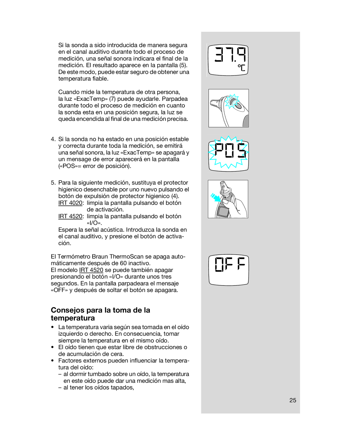 Braun 6022 manual Consejos para la toma de la temperatura 