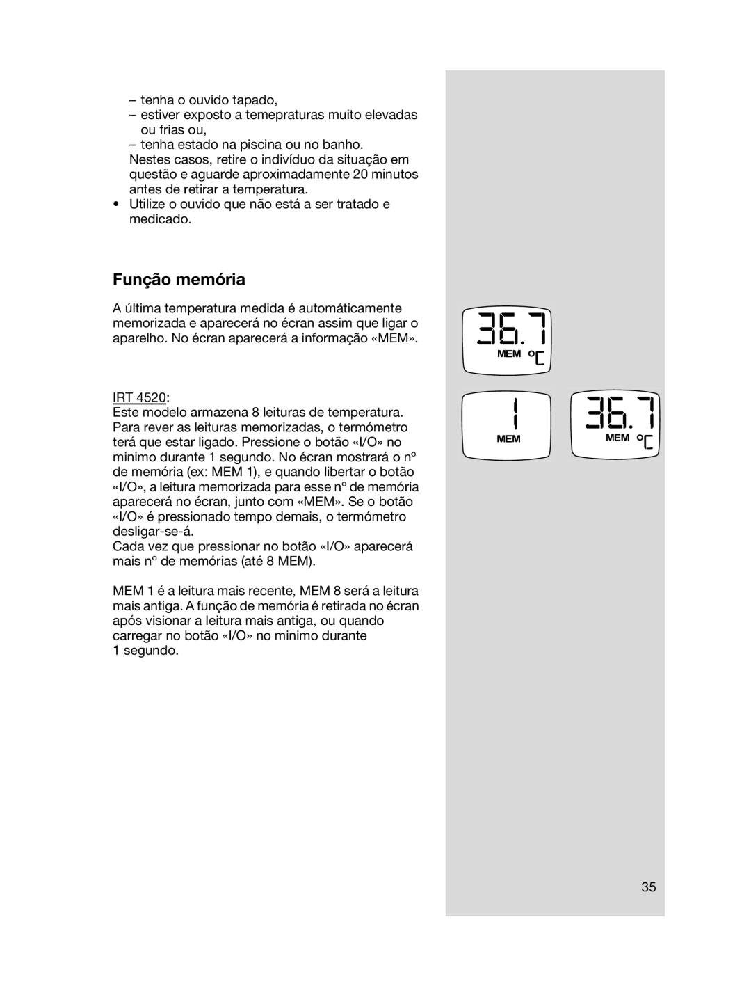 Braun 6022 manual Função memória 