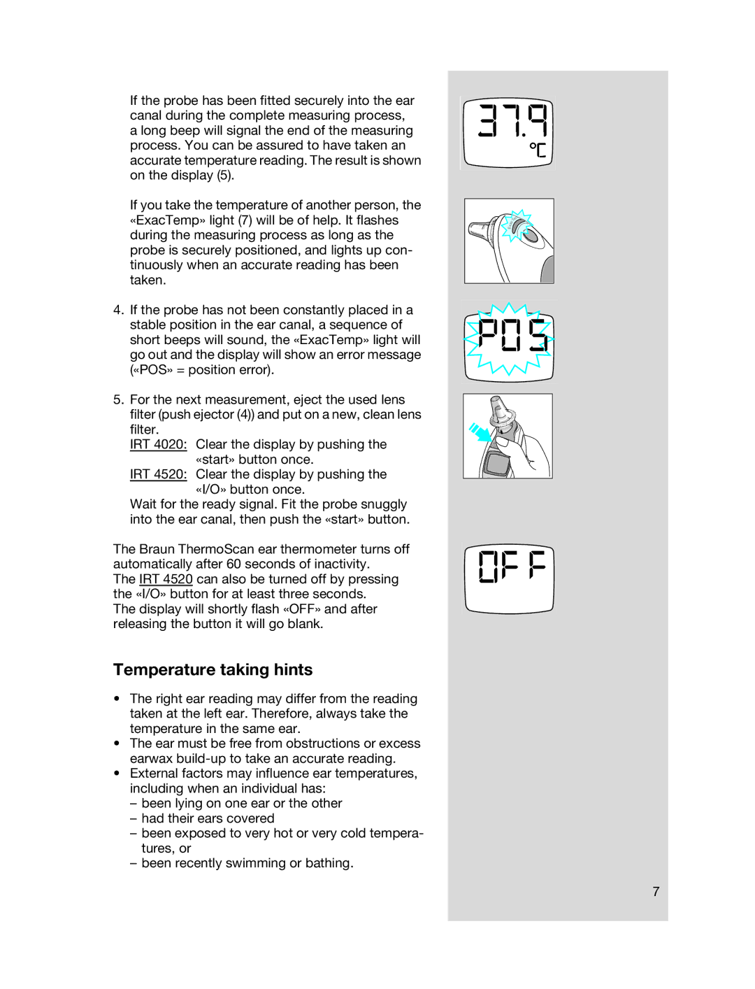 Braun 6022 manual Temperature taking hints 