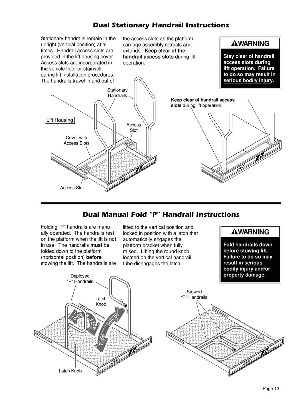 Braun 603A, 604XD, 604XC, 604XB, 855RH, 603E Dual Stationary Handrail Instructions, Dual Manual Fold P Handrail Instructions 