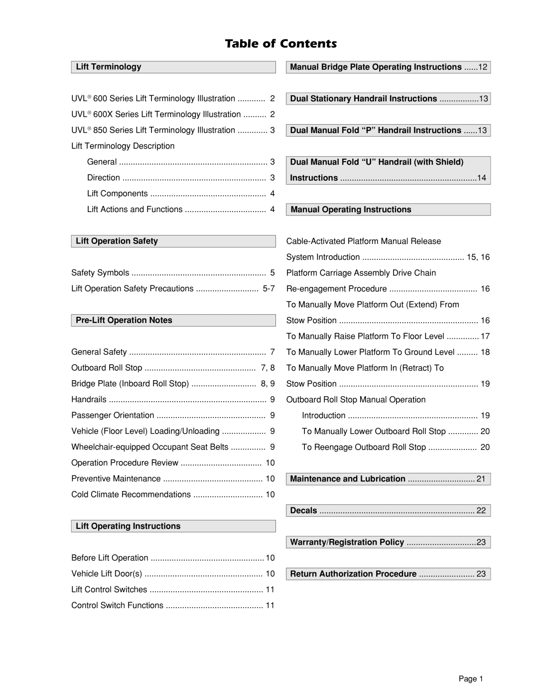 Braun 855RH, 604XD, 604XC, 604XB, 603E, 603A, 604XA, 603B owner manual Table of Contents 