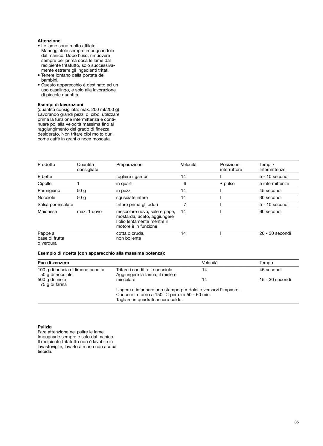 Braun 650 manual Attenzione, Esempi di lavorazioni, Pulizia 