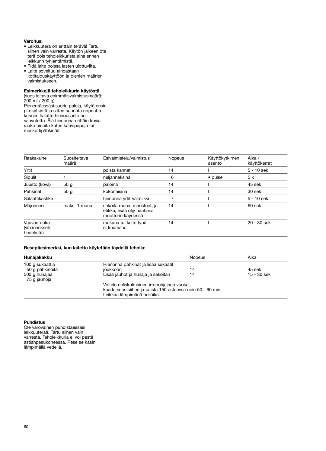 Braun 650 manual Varoitus, Puhdistus 