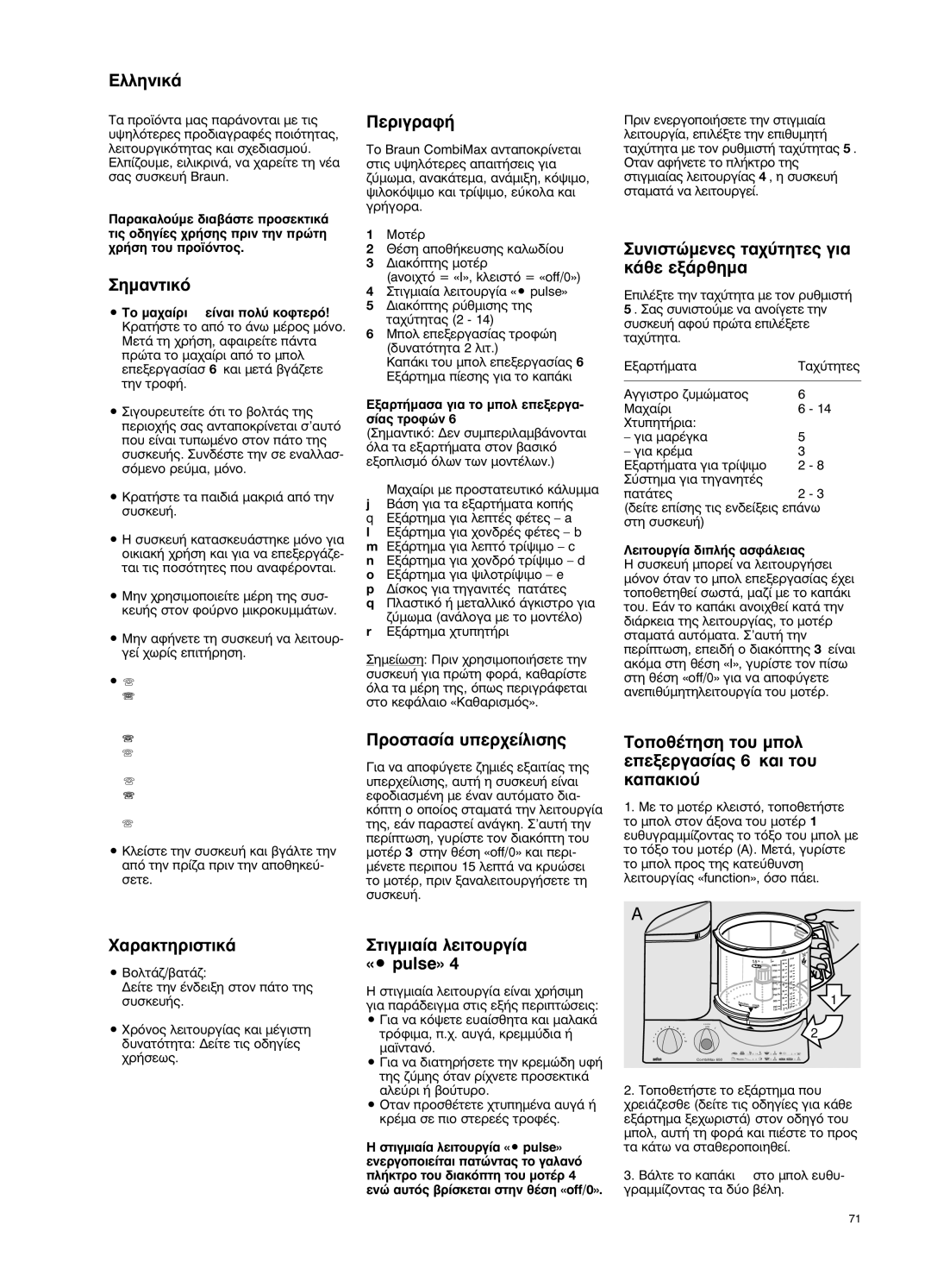 Braun 650 manual ËÌ·ÓÙÈÎﬁ, ˘ÓÈÛÙÒÌÂÓÂ˜ Ù·¯‡ÙËÙÂ˜ ÁÈ· Î¿ıÂ ÂÍ¿ÚıËÌ·, ∆ÔÔı¤ÙËÛË ÙÔ˘ ÌÔÏ ÂÂÍÂÚÁ·Û›·˜ 6 Î·È ÙÔ˘ Î··ÎÈÔ‡ 