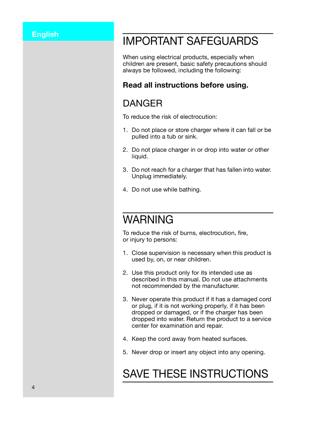 Braun 7000 DLX series manual Important Safeguards 