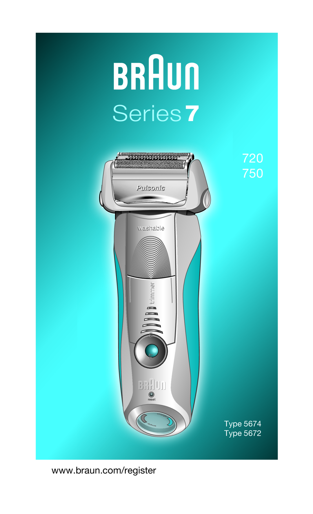 Braun manual Series, 720 750, Type Type, washable, trimmer, on off, reset 