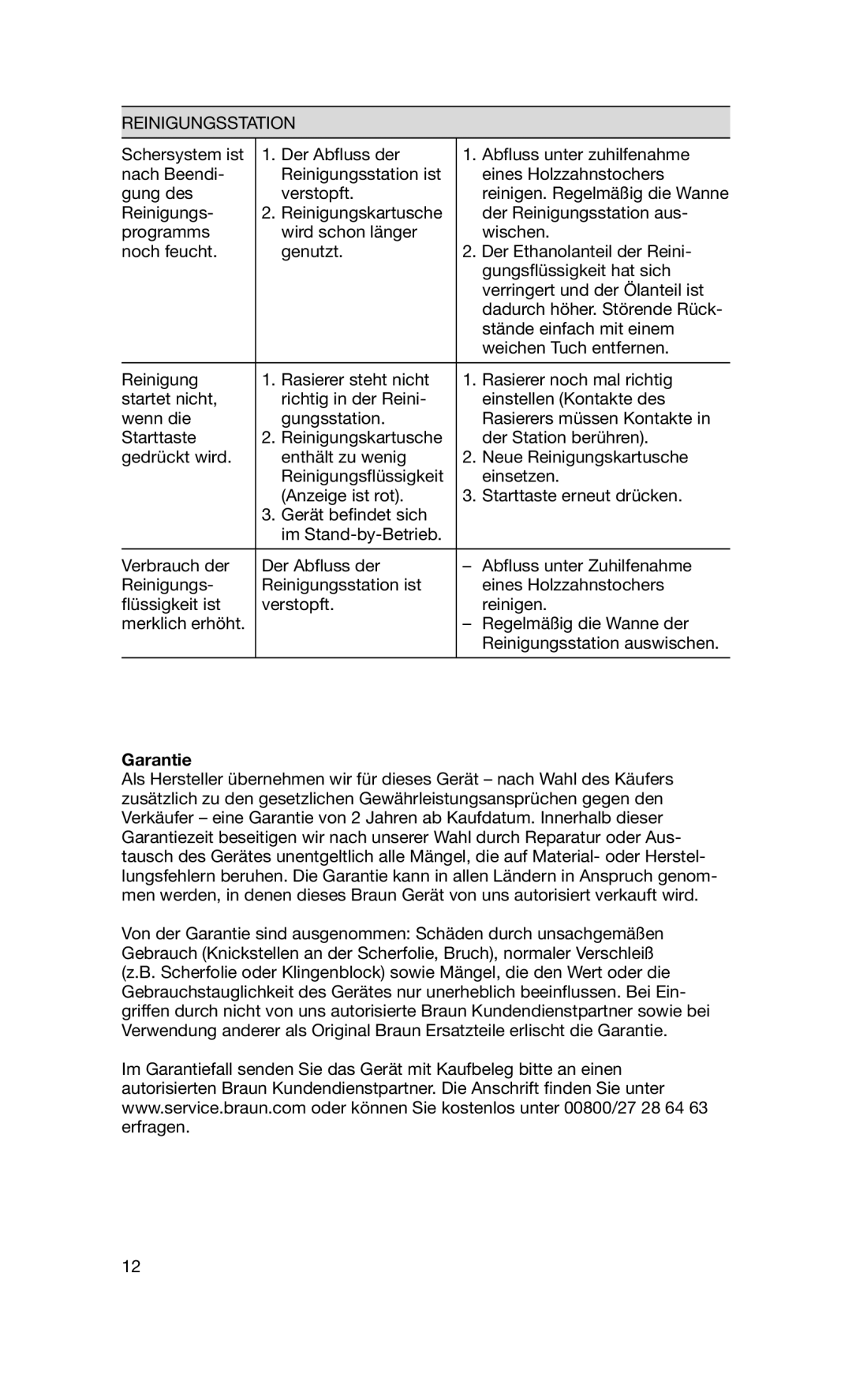 Braun 760CC-7 manual Reinigungsstation, Garantie 