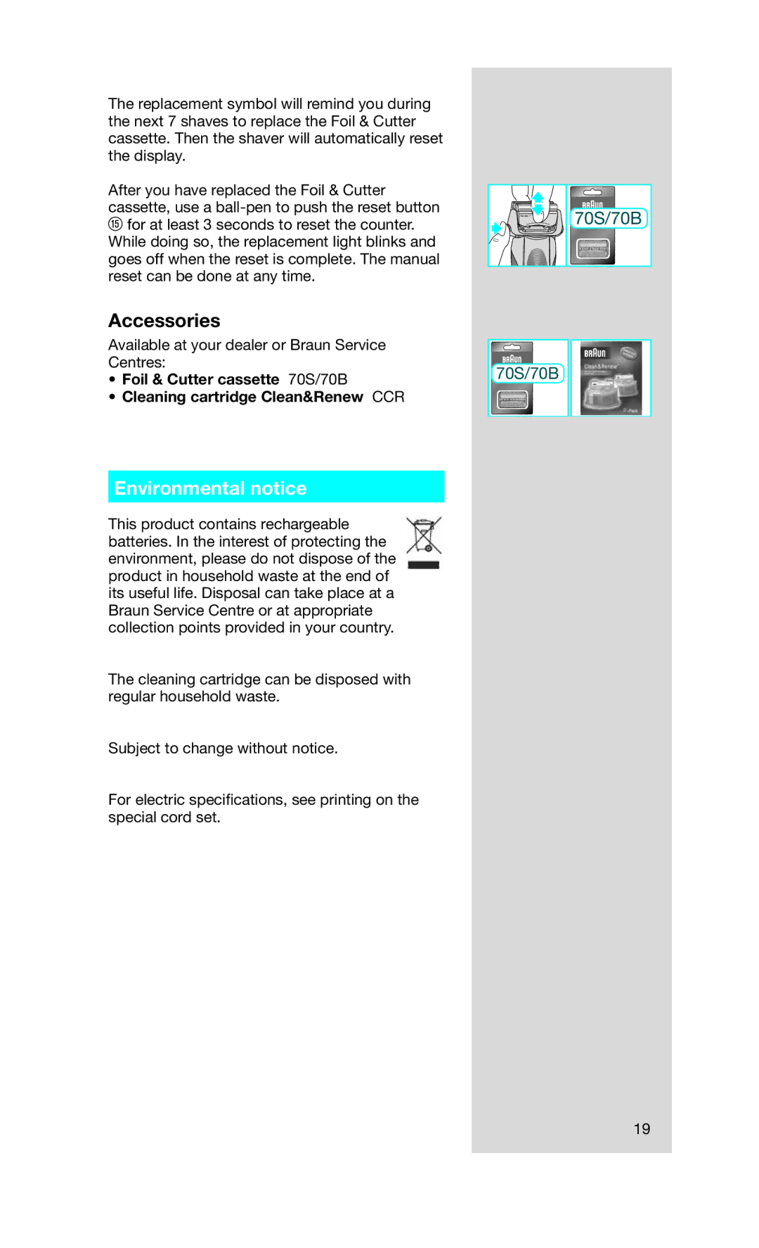 Braun 760CC-7 manual Accessories, Environmental notice 