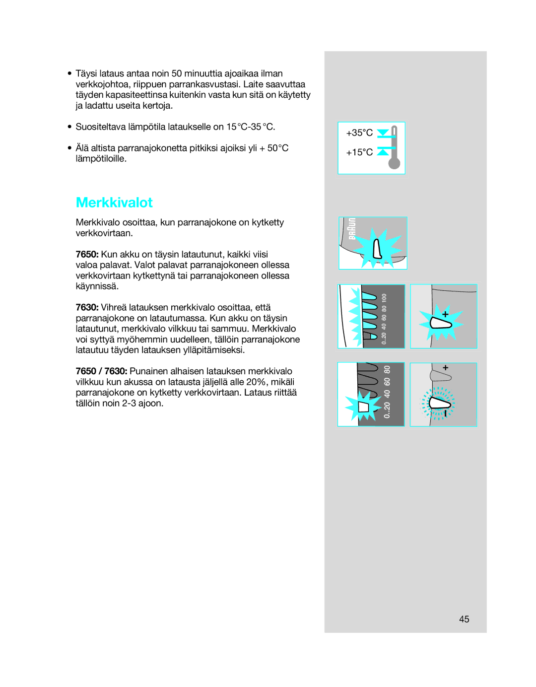 Braun 7650 manual Merkkivalot 