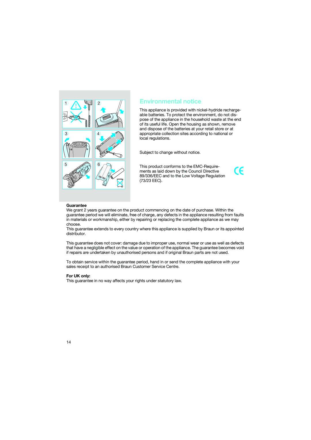 Braun 7690 manual Environmental notice, Guarantee, For UK only 