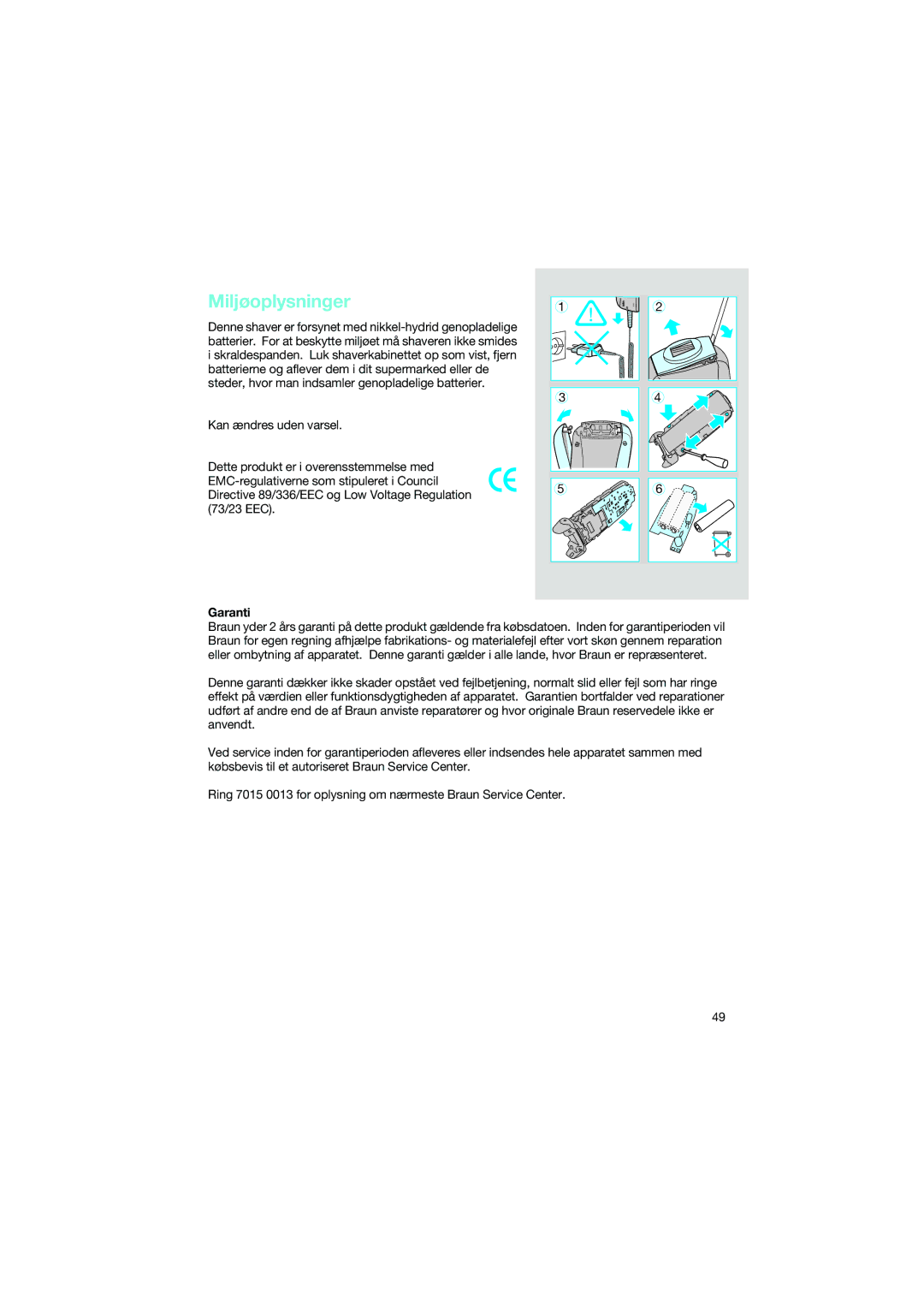 Braun 7690 manual Miljøoplysninger, Garanti 